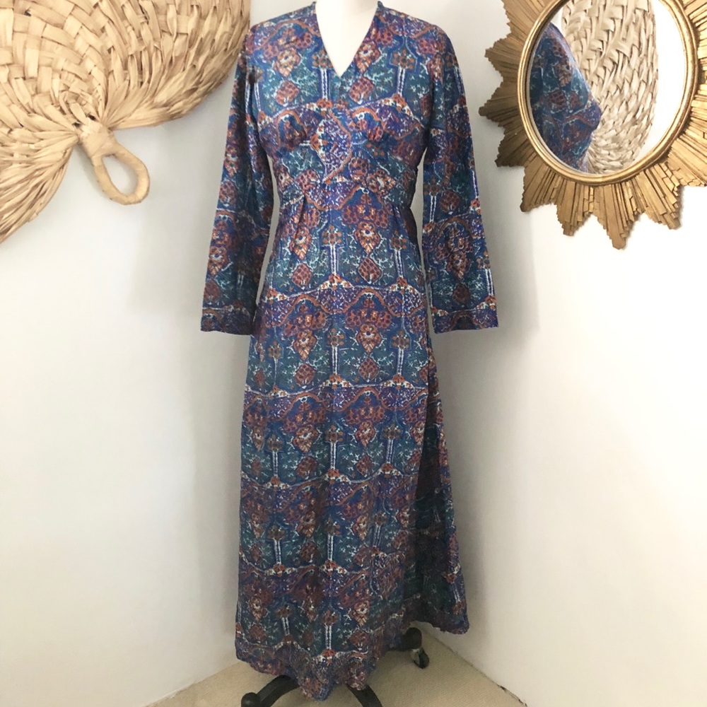 Vintage silk Empire Maxi Dress S